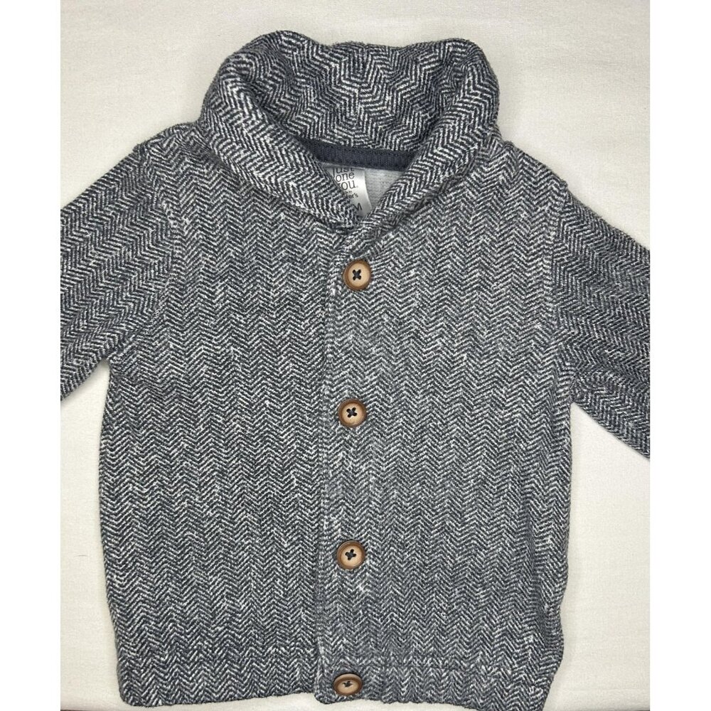 Carters Cardigan Sweater Baby 12M Gray Herringbone Button Jacket Boys Old Money